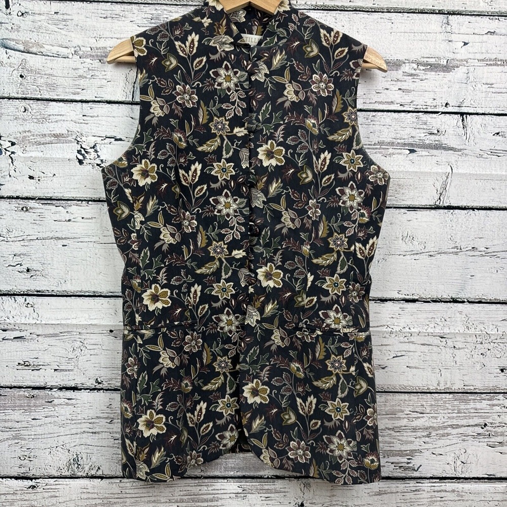 Pastille Floral Silk‎ Vest Sleeveless Lined Button Down Top Elegant [Size 8]